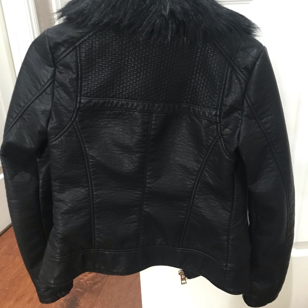 Guess Leather Jacket with Fur Trim